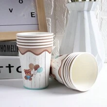 10 件泰迪熊主题一次性纸杯，适合男孩女孩生日派对和迎婴派对餐具装饰用品 - 白色 - 查看 1