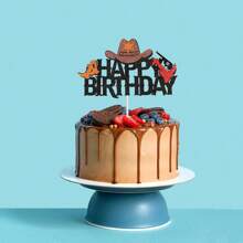 Western Cowboy Themed Cake Toppers Decoration Set - Cowboy Hat, Boots, Guns Design Cake Decorations - Multicolor - View 4