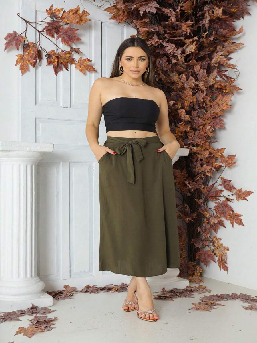 Women Skirts - 軍綠色 - 查看 1