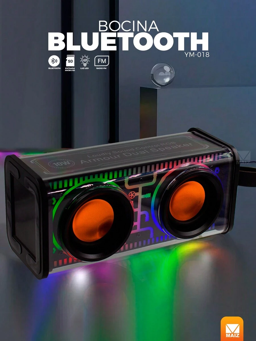 Altavoz Bluetooth Portátil Transparente Bluetooth 5.3 Inalámbrico - Negro - Ver 1