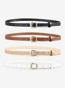 4pcs Women Metal Buckle Casual Belt For Daily Life Summer, School Fall, Autumn, Halloween