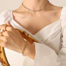 1 件矩形锆石网球手链女士几何水晶手链派对珠宝时尚闪亮手链堆叠精致水钻弹性手链 - 鏈條項鍊 - 查看 8