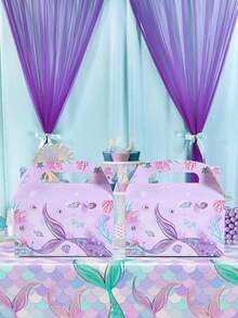 4pcs Mỹ nhân ngư Phong cách Hộp Quà , Biển Mỹ nhân ngư Chủ đề Sinh nhật Tắm em bé Gia đình Bữa tiệc ngày lễ Bao bì quà tặng Quân nhu , Kẹo Cookie Hộp - Màu tím - Xem 4