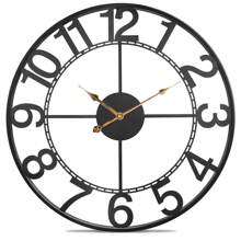 24 Inch Large Black Metal Wall Clock For Living Room Decor, Silent Non Ticking Analog Wall Clock Battery Operated, Rustic Metal Wall Clock For Bedroom, Kitchen, Office - Arabic Numerals - 黑色 - 查看 1
