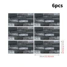 6入組15x30cm自粘式牆磁磚,具有水晶膜,適用於廚房和浴室防水牆貼紙 - 灰色 - 查看 11