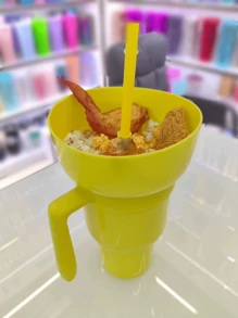 1 Taza Creativa Para Bocadillos Y Bebidas De Palomitas De Maíz Con Asa, Pajita Y Tapa