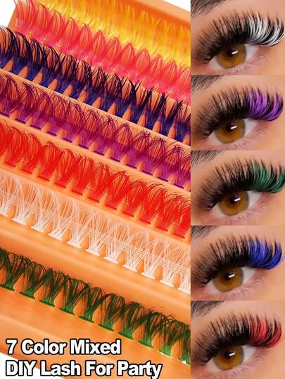 Asiteo 140pcs/Set Colorful False Eyelash Clusters, 7 Mixed Colors Natural Thin Individual Lashes, DIY Home False Eyelash Clusters, False Eyelash Clusters, Individual Lashes, False Eyelashes