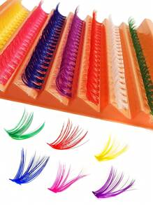 Asiteo 彩色睫毛簇 140 片 7 色混合睫毛延长簇段自然纤细单根睫毛，DIY 居家睫毛簇、睫毛簇、单根睫毛、睫毛、假睫毛 - C - 查看 2