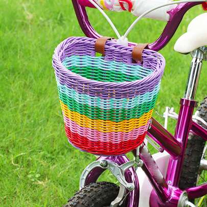 Front Handlebar Bike Basket Vintage Rainbow Color Front Bicycle Basket Suitable For Most Standard Bike Spokes