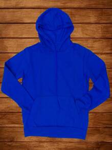 Sudadera con capucha cangurera y jareta - Azul Cadete - Ver 1