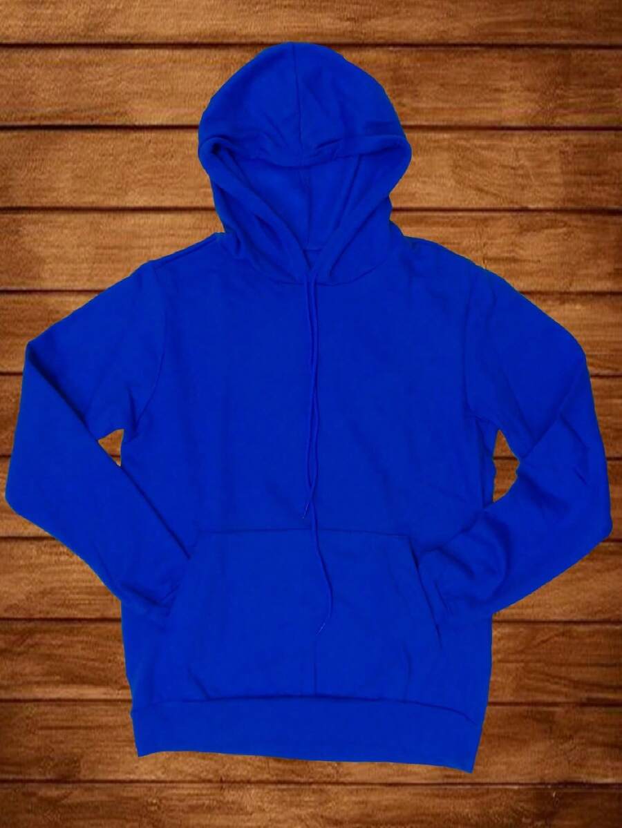 Sudadera con capucha cangurera y jareta - Azul Cadete - Ver 1