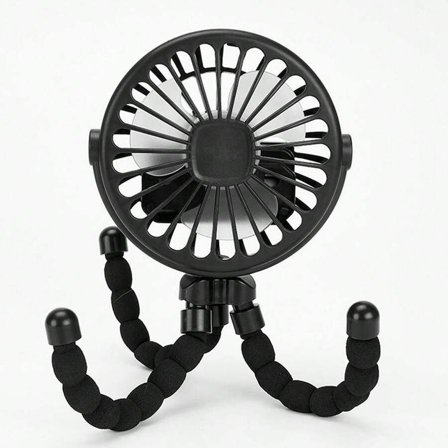1 Pc Octopus Design Portable Stroller Fan,Rechargeable Handheld Mini Fan - Black - View 1