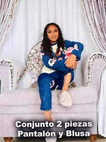 Conjunto de pijama afelpada mujer afelpada - Azul - Ver 1