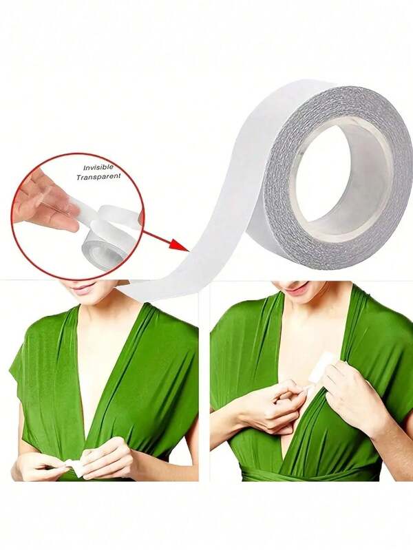 1 Pieza 5m Cinta Antideslizante De Doble Cara Para Ropa, Pegatina De Doble Cara Antiexposición, Cinta Para Tela Para La Ropa Y El Cuerpo De La Mujer, Fuerza De Todo El Día, Cinta Transparente Invisible Para Todo Tipo De Piel, Adecuada Para Cuellos, Camisas, Vestidos.