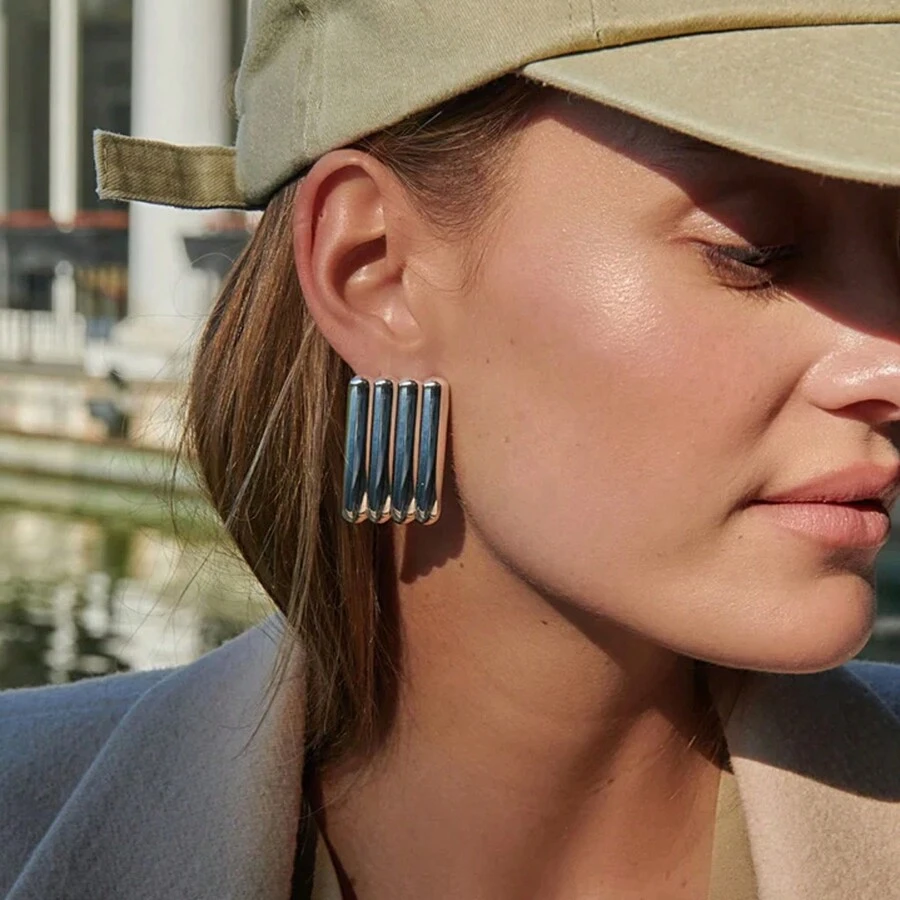 S SHOPBOHO 1對復古防水不鏽鋼條紋耳環,大尺寸陳述性耳釘適合女士