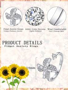 925 Sterling Silver Fidget Spinning Windmill Rings For Women Adjustable Size Statement Ring Fashion Creative Design Best Gifts Jewelry - Windmill - View 7