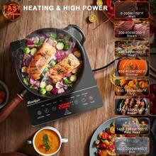 Ceramic Hob Cooksir, Portable Electric Ceramic Hob With LED Touch Screen, 2000W Single Cooking Zone Electric Cooktop With 4-Hours Timer, Child Lock, Residual Heat Indicator - Black - View 3