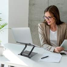 1Pc Laptop Stand Aluminum Angle Adjustable Ergonomic Computer Holder Riser Heat Vent Notebook Elevator For 10in-17in MacBook Pro 13 / 15 - Black - View 1