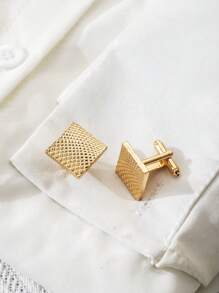 1pair Men's Stainless Steel Geometric Cufflinks, For Wedding Dress Shirt, Father's Day Gift - Yellow Gold - View 2