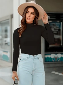 Blusa Cuello De Tortuga Mujer Ajustado De Moda - Negro - Ver 2