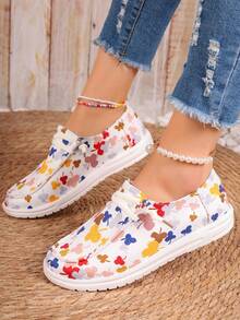 女士懶人鞋,綁帶裝飾,花卉印花面料和舒適休閒風格 - 白色 - 查看 5