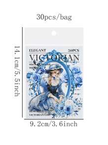 30 Piezas/bolsa Etiqueta Engomada De Material Básico De Scrapbooking De La Serie Elegante Victoriana Con Temática De Niña Europea Para Decorar Diarios, Cuadernos Y Manualidades Diy - Multicolor - Ver 2
