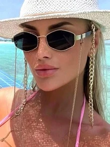 1pc Fashion Women Geometric Frame Fashion Glasses With Metallic Chain, Outdoor Eyewear Beach Accessories For Women Glasses Shades Basics Fall Winter Women Outfits Clothes Business Casual Gifts Chain For Summer Beach Vacation,Outdoor,Travel - Multicolor - View 13