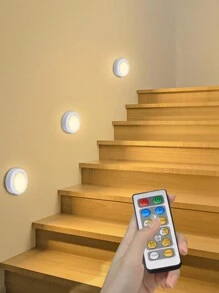 3 6 件/套 LED 橱柜灯带遥控器 3 色灯定时器调光圆盘灯 AAA 电池电源适用于酒柜地板壁橱卧室厨房照明