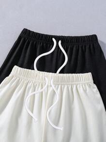 2pcs/Set Young Boy Race Car & Letter Print Top And Solid Drawstring Waist Shorts - Multicolor - View 6