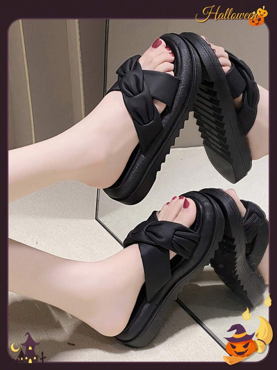 女式夏季戶外平底防滑休閑拖鞋 - 黑色 - 查看 1