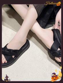 女式夏季戶外平底防滑休閑拖鞋 - 黑色 - 查看 5