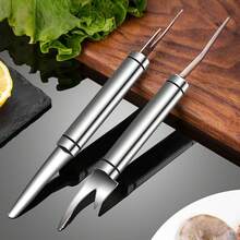 多功能不銹鋼蝦肉采取器,對蝦子剝殼器,去腸刀,魚貝類廚房工具 - 銀色 - 查看 6