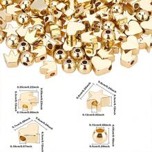 可愛的心形皇冠和圓珠形diy手工藝珠子套裝,適用於項鍊,耳環,鑰匙扣,腳鍊,手機掛飾,是節日和派對禮物的好選擇,也是首飾裝飾用品 - 金色 - 查看 5