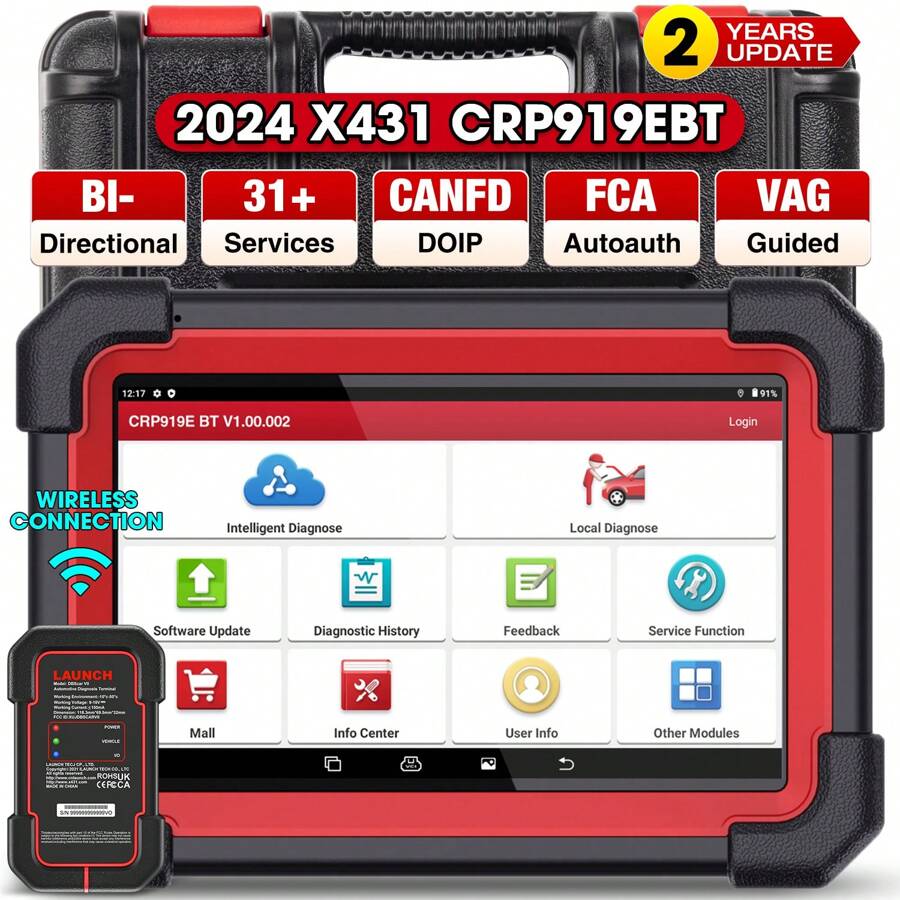 LAUNCH X431 CRP919E BT Global Version/EU Version OBD2 Scanner, 2024 Wireless Bidirectional Scan Tool, CANFD&DOIP, ECU Coding, 31+ Reset, FCA AutoAuth, VAG Guide, Full System, IMMO, 2 Year Free Update,