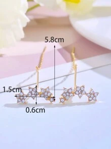 1對時尚輕量級豪華鑽石設計星形、鏈條和流蘇細節耳環,適用於女性的日常佩戴珠寶 - 金黃色 - 查看 6