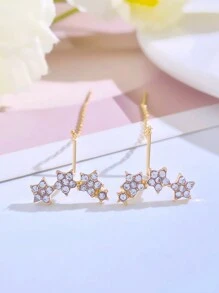 1對時尚輕量級豪華鑽石設計星形、鏈條和流蘇細節耳環,適用於女性的日常佩戴珠寶 - 金黃色 - 查看 4