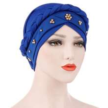 European And American Style Milk Silk Solid Color Studded Braid Bandana Headscarf Cap For Spring And Autumn