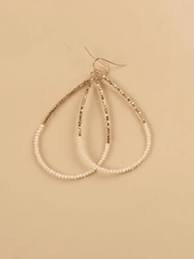 Europe And America Style Colorful Rhinestone Water Drop Shaped Large Hoop Earrings For Men And Women, Vacation Fashion Accessory Handmade Beaded Ear Stud Circle - White - View 16