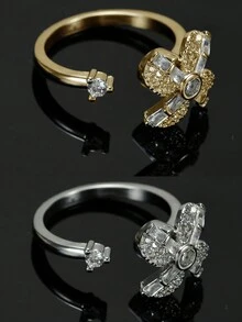 925 Sterling Silver Fidget Spinning Windmill Rings For Women Adjustable Size Statement Ring Fashion Creative Design Best Gifts Jewelry - Windmill - View 6