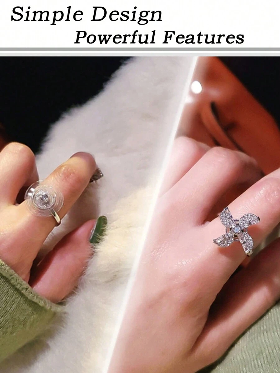 925 Sterling Silver Fidget Spinning Windmill Rings For Women Adjustable Size Statement Ring Fashion Creative Design Best Gifts Jewelry