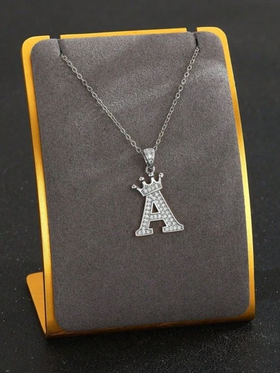 1pc Crown & Letter Pendant Copper Necklace, Fashionable Letter Necklace Suitable For Children, Birthday Gift For Boys And Girls, Daily Wear