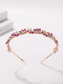 Royal 1pc Women's Fashionable Princess Crown & Sweet Rhinestone Decor Birthday Hairband,Hairband,Hair Hoop Tiara Hair Garland Costume Crown, Bride Accessories - Hot Pink - View 5