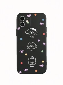 1pc Black Shockproof Cartoon Animal Pattern Painted Phone Case Compatible With Iphone 15 Pro Max,International Version, Not The Domestic Version - Multicolor - View 3