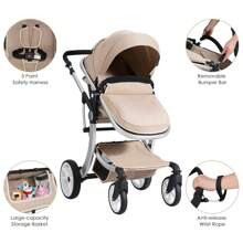 Baby Pushchair, Foldable Infant Stroller With Rain Cover, Mosquito Net, Carry Bag, Adjustable Backrest/Handle/Canopy, Convertible Buggy Pram For 0-3 Years - Beige - View 4