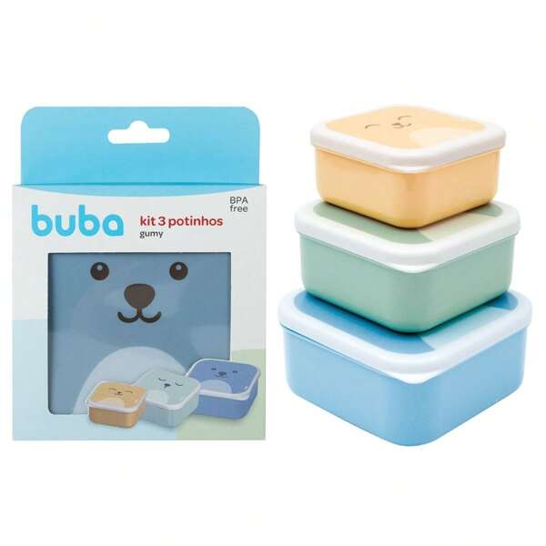 Kit 3 Potes Potinhos Infantil Papinha Lanche Frutas Buba Gumy