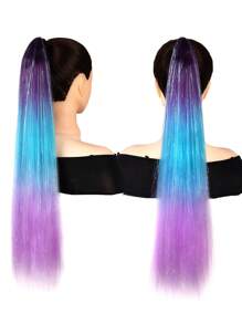 2-Piece Set 24inch Synthetic Braided Ponytail DIY Ombre Hair Extensions With Hair Tinsel Jumbo Ponytail Colorful Crazy Hair For Braiding Hair On Hair Tie Loose Tinsel Hair Extensions Hair Glitter Christmas, New Year And Other Holidays Can Wear COS