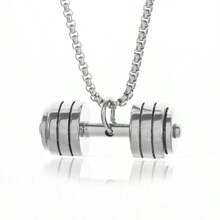SeuSuk 1pc Unisex Stainless Steel Gym Weightlifting Barbell & Dumbbell Pendant Necklace, Punk Hip Hop Fitness Sport Accessory