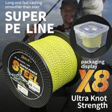 500碼黃點嵌編釣魚線,8股聚乙烯pe釣魚線- 10-80磅試驗,耐磨,適用於淡水和鹽水釣魚 - 黃色 - 查看 2