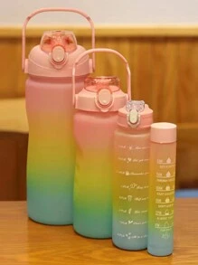 Juego De 4 Botellas De Agua Deportivas De Plástico, Portátiles Y De Gran Capacidad, Adecuadas Para Deportes Al Aire Libre - Color aleatorio - Ver 5