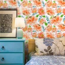 1捲自粘墻紙,花卉接觸紙,揭開即貼,防水可拆式客廳廚房臥室宿舍壁紙,家具翻新壁紙,美學壁紙 - 杏色 - 查看 3